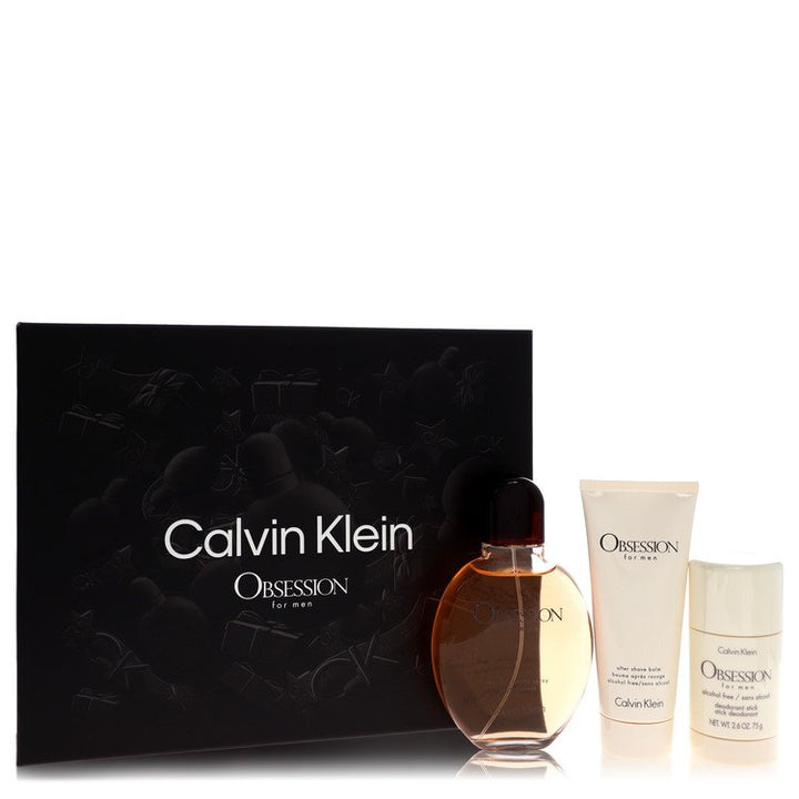 Obsession by Calvin Klein For Gift Set -- 4.2 oz Eau De Toilette Spray + 3.4 oz After Shave Balm + 2.6 oz Deodorant Stick