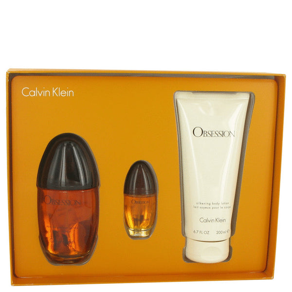 Obsession by Calvin Klein For Gift Set -- 3.4 oz Eau De Parfum Spray + 6.7 oz Body Lotion + .5 oz Mini EDP Spray