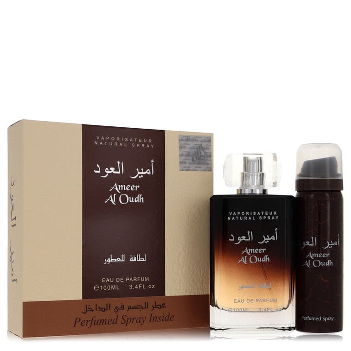 Ameer Al Oudh by Lattafa For Men Gift Set -- 3.4 oz Eau De Parfum Spray + 1.7 oz Perfumed Spray