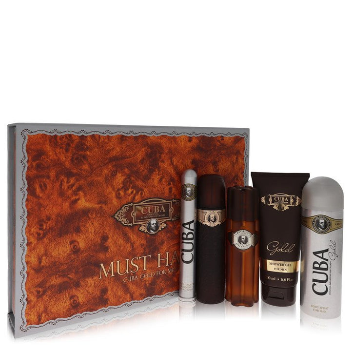 Cuba-Gold-by-Fragluxe-For-Men-Gift-Set----3.3-oz-Eau-De-Toilette-Spray-+-3.3-oz-After-Shave-Spray-+-6.7-oz-Body-Deodorant-Spray-+-6.7-oz-Shower-Gel-+--1.17-oz-EDT-Spray