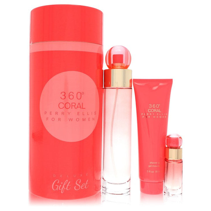 Perry-Ellis-360-Coral-by-Perry-Ellis-For-Women-Gift-Set----3.4-oz-Eau-de-Parfum-Spray-+-.25-oz-Mini-EDP-Spray-+-3-oz-Shower-Gel